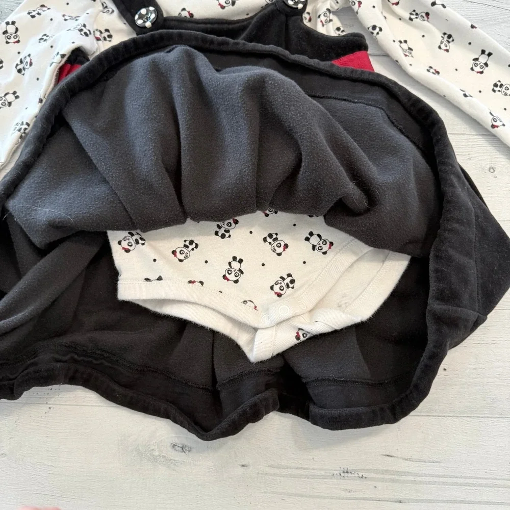 Gymboree girls black velvet dress with panda‎ bodysuit 2008 3T